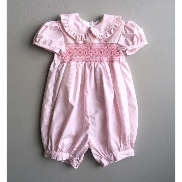 Patricia Smith UK Pink Smocked Roses Romper Girls 2 Yrs